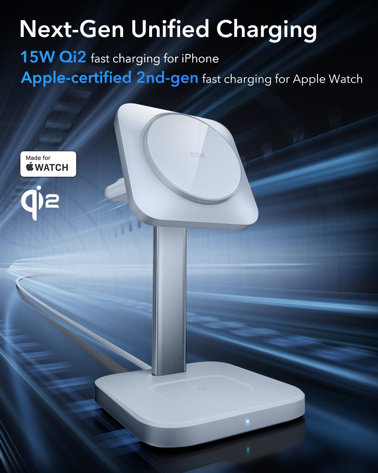 ESR Qi2 Certified 3-in-1 Wireless Charging Station - 15W MagSafe Charger Stand for iPhone 16/15/14/13, Apple Watch Charger & AirPods 4/3 - Fast Wireless Charger for Multiple Devices (White) - Perfect for Nightstand, Office Desk & Travel Charging