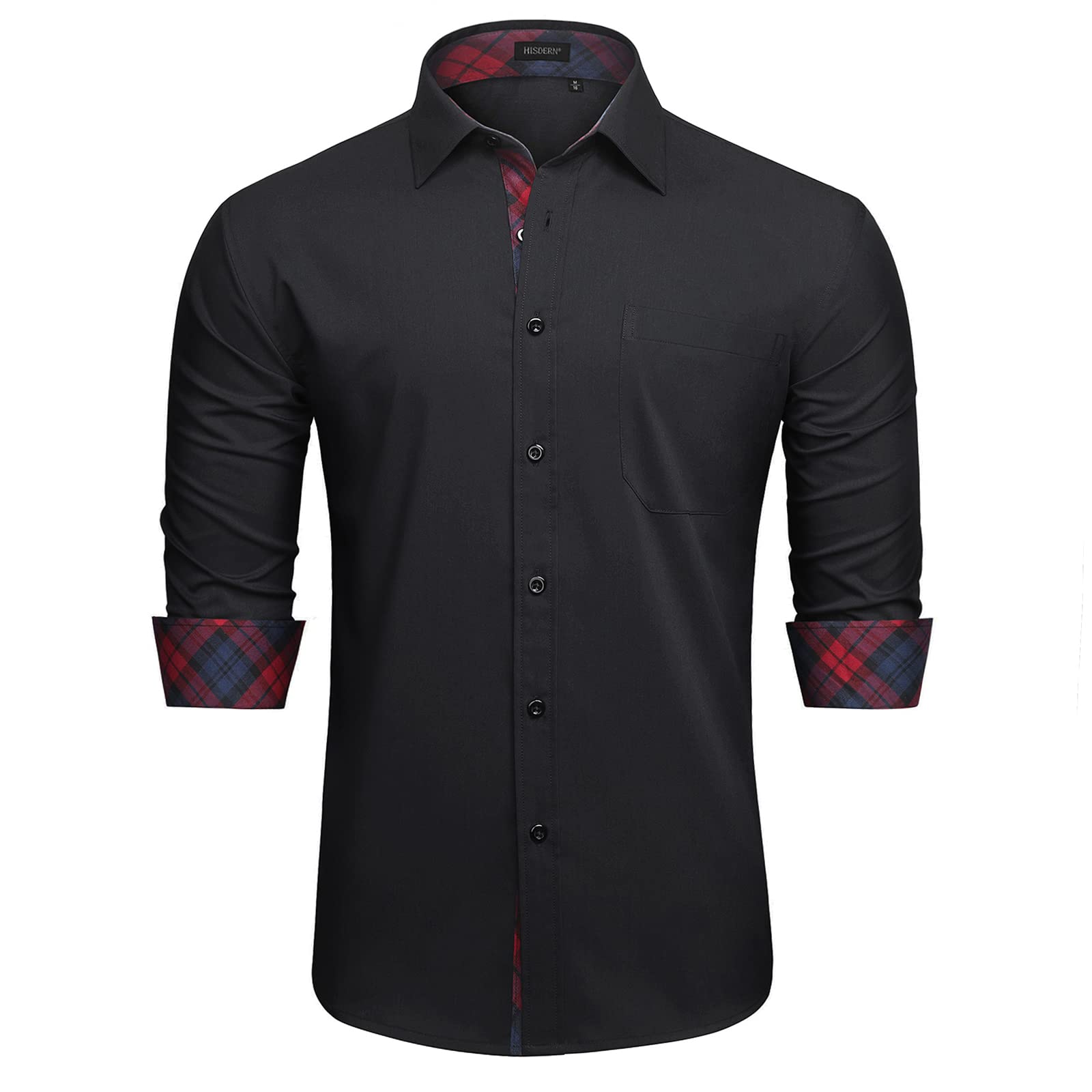 Premium HISDERN Men's Dress Shirts - Long Sleeve Button Down Formal & Casual Shirts for Business, Wedding & Office Wear | Contrast Collar Tuxedo Shirt for Men | Perfect for Professional Events, Date Nights & Special Occasions