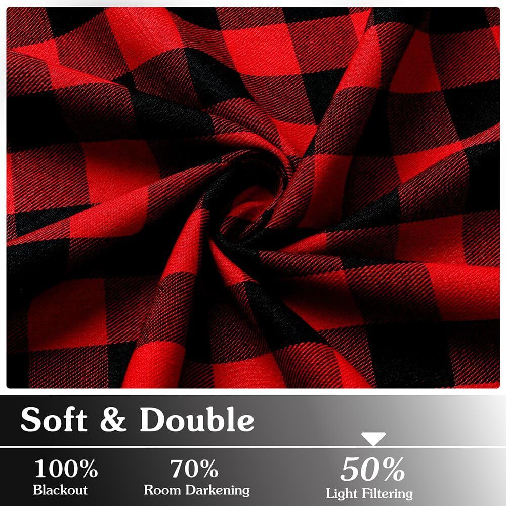 WUBODTI Red and Black Buffalo Plaid Curtains 63 Inch Length - 2 Panels Room Darkening Checkered Gingham Window Drapes for Farmhouse, Bedroom & Kitchen - Perfect for Holiday Decor, Christmas, Winter & Cozy Home Styling