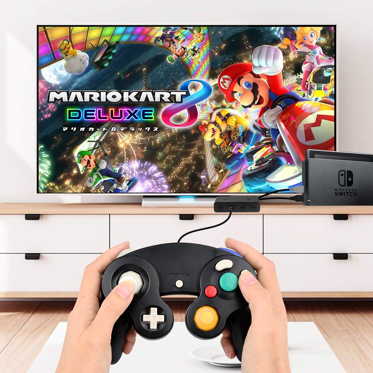 TechKen Classic Wired Game Controller for Nintendo GameCube, Wii U, Switch & PC - Compatible with Super Smash Bros - Black & White - Perfect for Gaming Tournaments & Retro Gaming Sessions