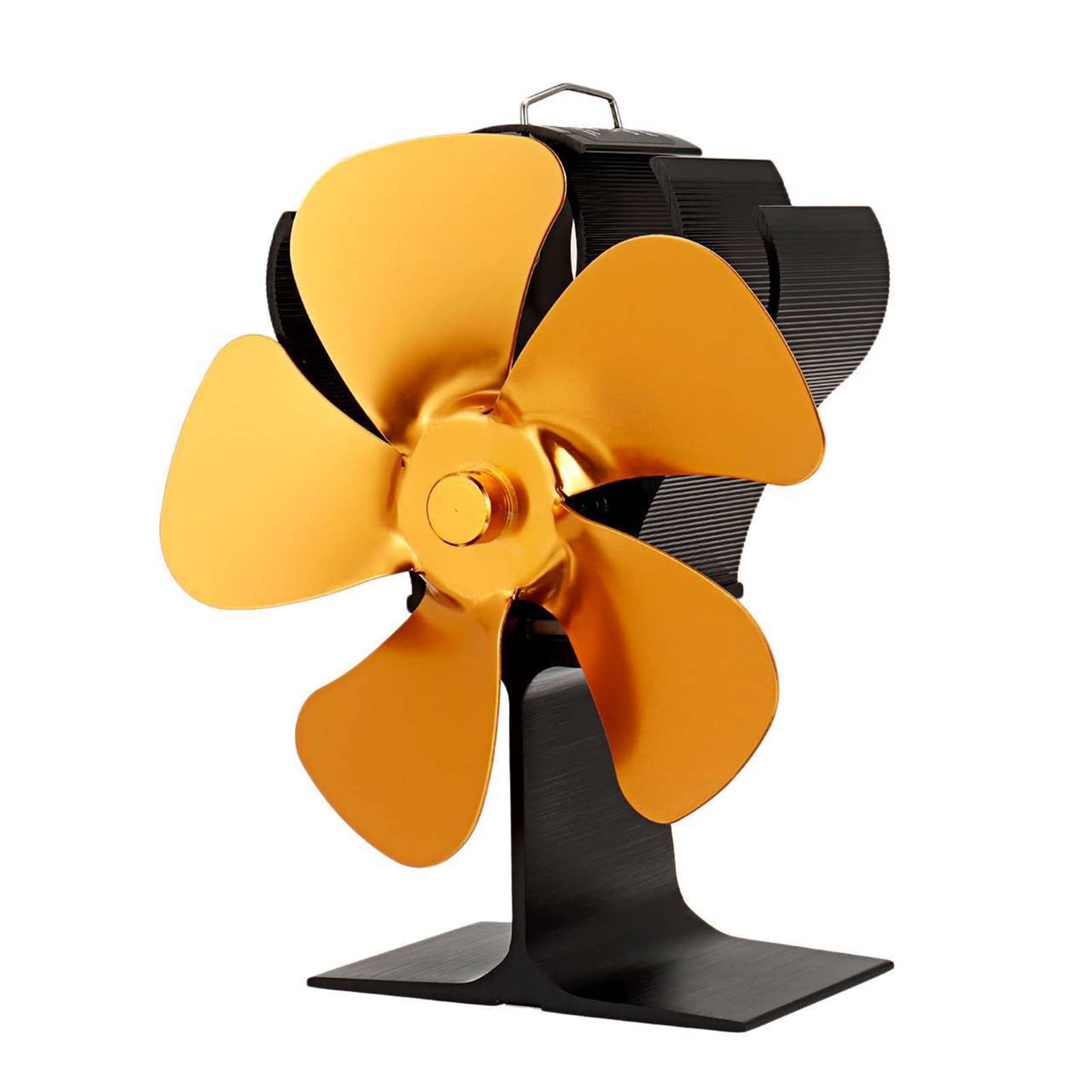 Eco-Friendly 5-Blade Heat Powered Stove Fan - Black/Gold Fireplace Accessory for Efficient Heat Distribution | Quiet Wood Burner Fan for Home, Cabin & RV Use