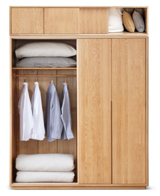 Solid Oak Wood Sliding Door Wardrobe - Durable & Stylish Closet Storage for Bedroom, Living Room, and Office Organization