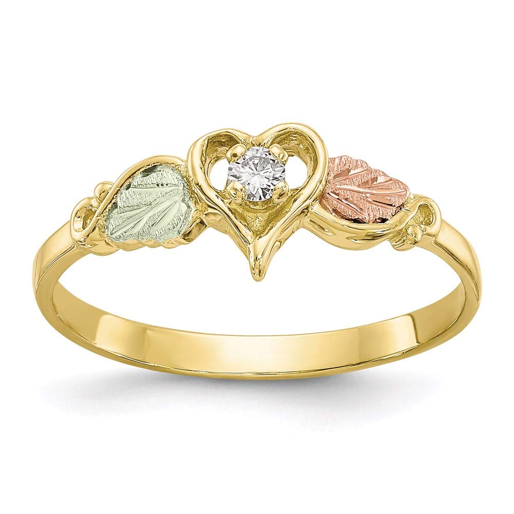 10k Tri-Color Gold Black Hills Gold Diamond Heart Ring for Women - Size 7 - Perfect for Valentine's Day, Anniversary & Romantic Gifts