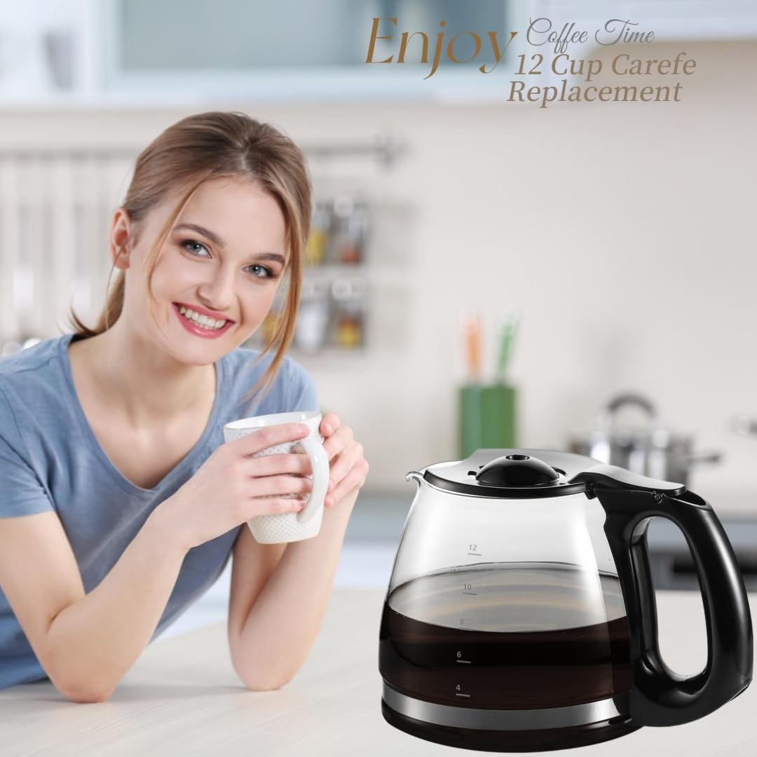12-Cup Replacement Carafe for BLACK+DECKER Coffee Maker - Durable Glass Carafe with Ergonomic Handle & Easy-Pour Spout - Perfect for Home, Office & Restaurant Use