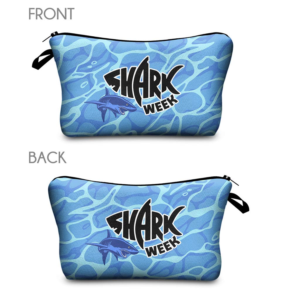 Waterproof Allover Print Makeup Bag Cosmetic Organizer Pouch for Women - Travel Toiletry Bag, Gym Essentials, Makeup Storage (Shark Week Design)