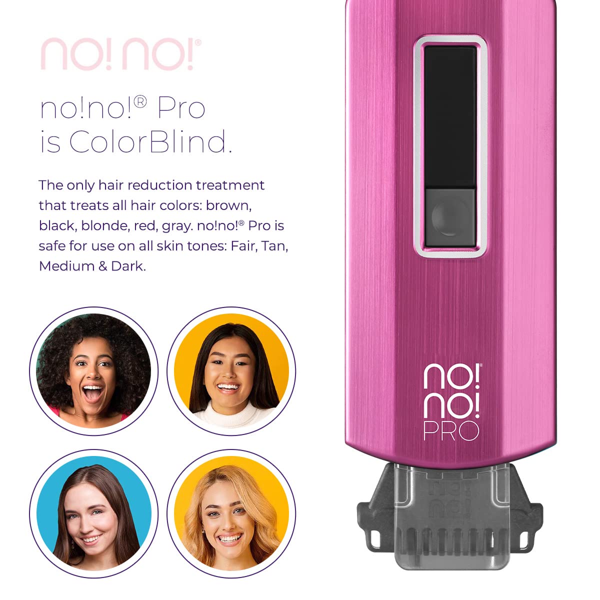 NO!NO! Pro Hair Removal Device Basic Kit - Permanent Hair Removal System for Women & Men with Buffer & Tip Attachments - Painless Facial & Body Hair Remover (Pink) - At-Home Salon Smooth Skin Solution for Legs, Bikini Line & Underarms
