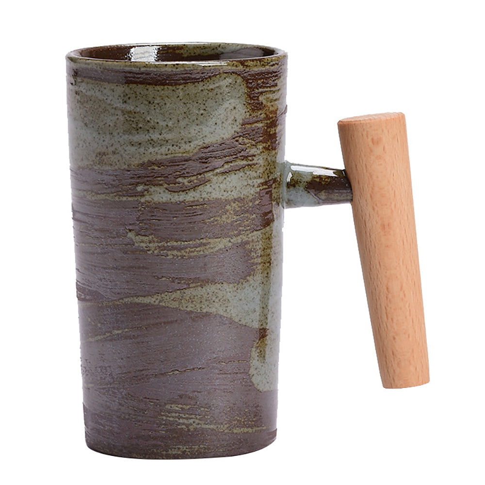 Vintage Japanese Ceramic Mug with Wooden Handle - Handcrafted Tea & Coffee Cup for Home, Office, and Gifts