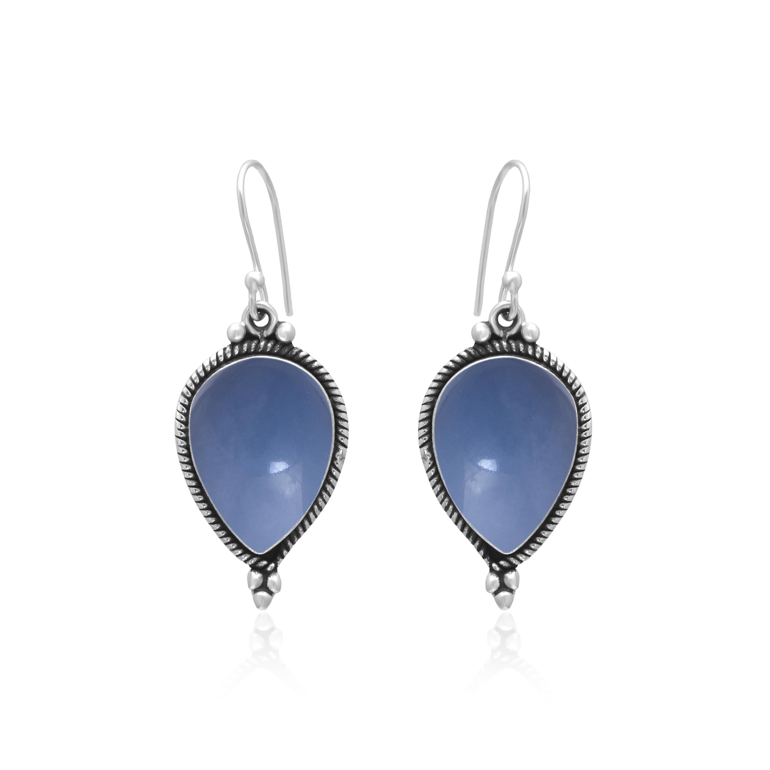 Veracity Jewelry Angelite Earrings for Women - 925 Sterling Silver Dangle Earrings with Blue Angelite Gemstone for Inner Peace & Healing - Handmade Spiritual Jewelry Gift for Meditation, Yoga & Positive Energy