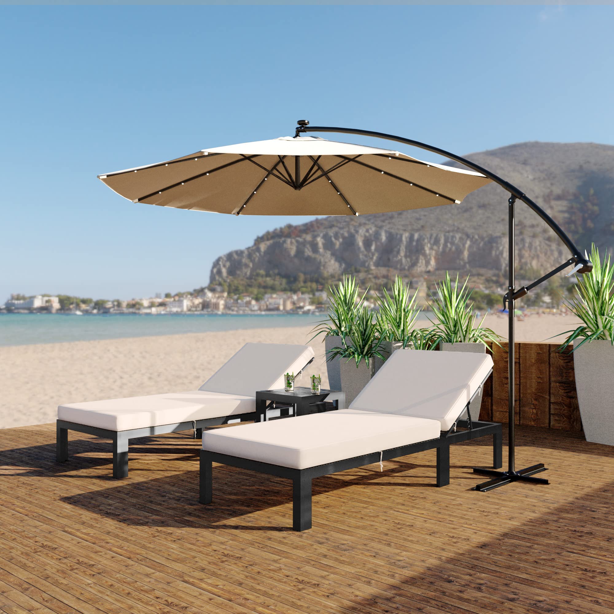 LeisureMod Willry 10 Ft Modern Outdoor Offset Cantilever Hanging Patio Umbrella with Solar Powered LED Lights - Perfect for Poolside, Backyard, and Patio Relaxation