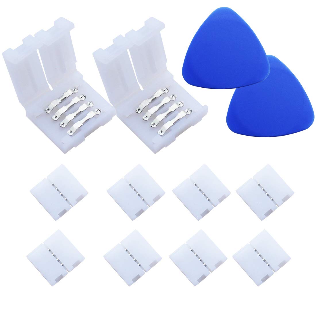 10 Packs 4 Pin LED Light Strip Connectors - 10mm Unwired Connector Accessories for DIY SMD 5050/3528 RGB LED Strip Lights 12V & 24V - LED Connector Adapter with Open Tools - Perfect for Home Decoration, DIY Projects & LED Lighting Installations