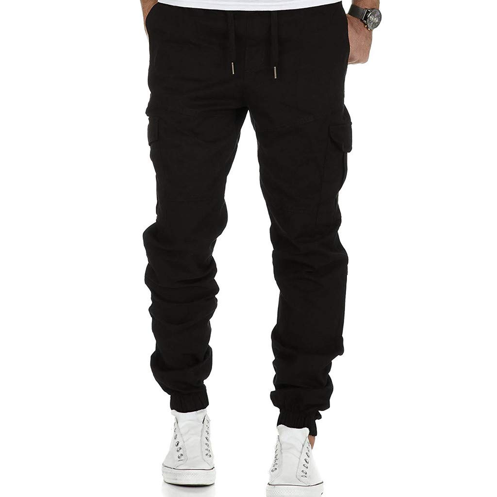 **YUNDAN Men's Cargo Jogger Pants - Loose Fit Casual Sweatpants with Drawstring, Solid Color Tactical Chino Trousers for Workout, Gym, Hiking & Outdoor Activities**