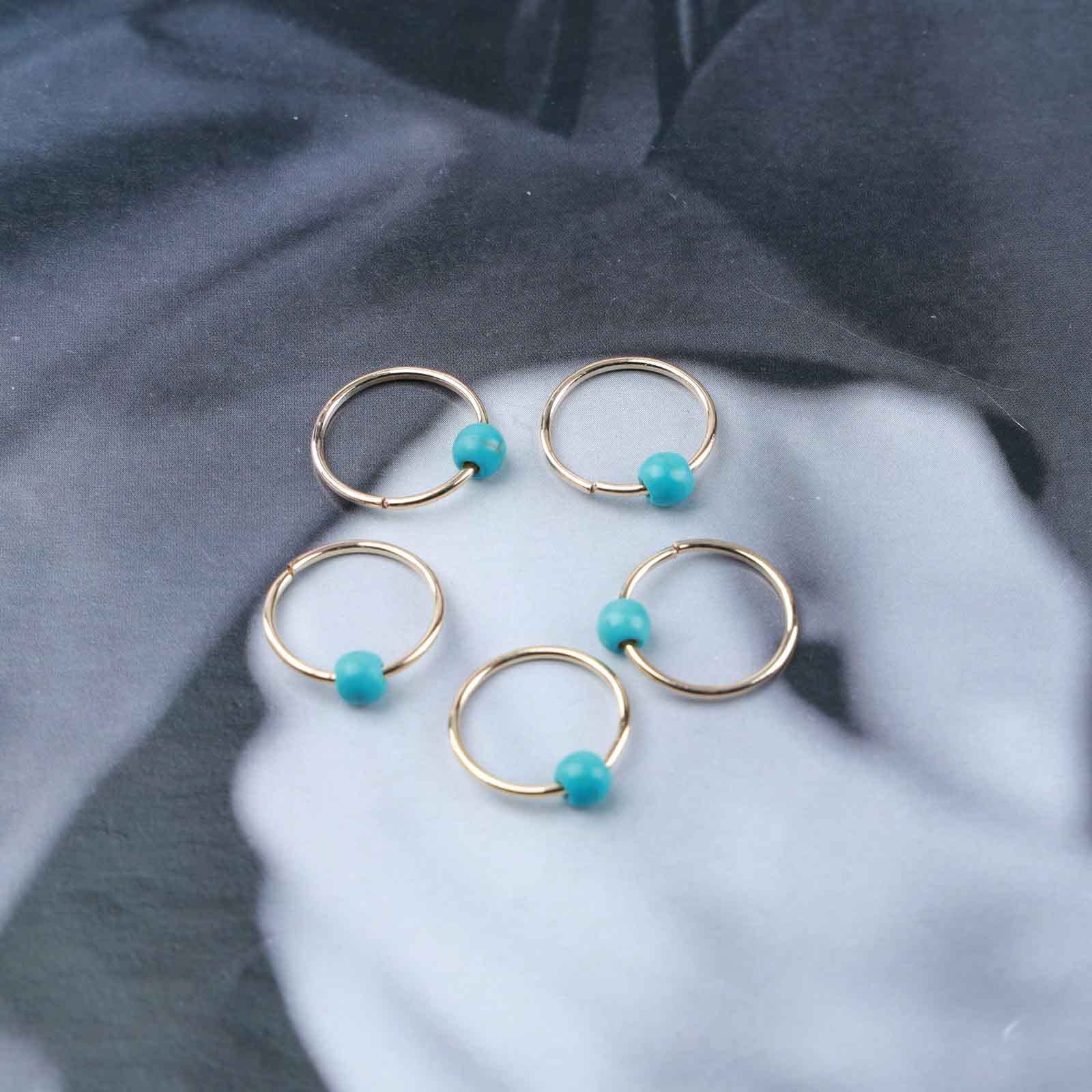 Boho Tribal Turquoise Circle Hair Rings Set - Gold & Turquoise Dreadlock Braid Loops, Hair Jewelry Accessories for Women & Girls - Perfect for Festivals, Weddings, and Everyday Boho Style