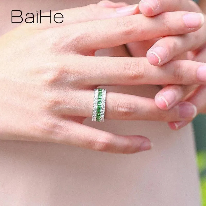 14K White Gold Natural Tsavorite Diamond Ring for Women & Men - Luxury Fine Jewelry, Trendy Engagement & Wedding Band, Perfect Gift for Anniversary, Valentine's Day & Special Occasions