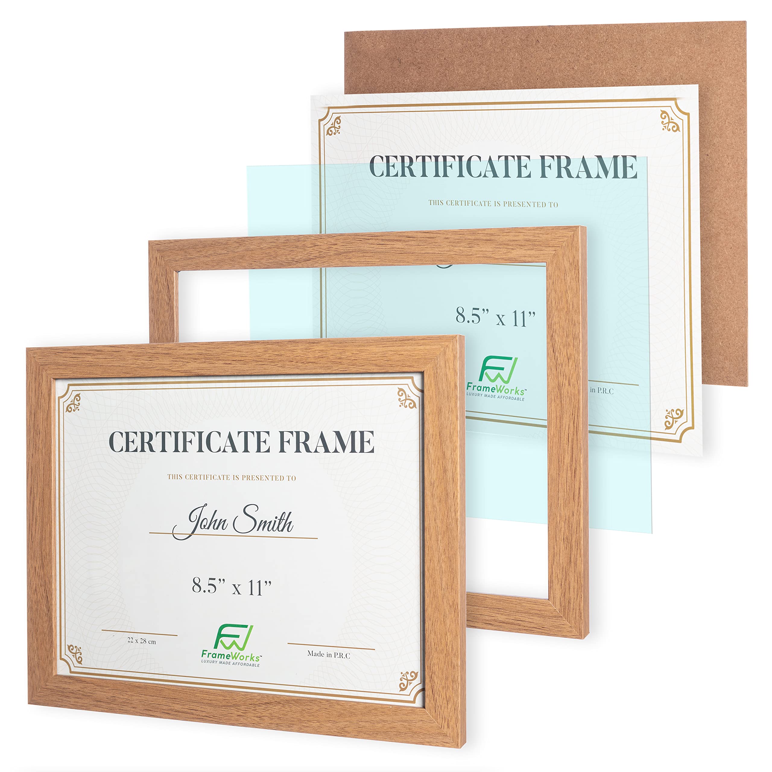 8.5x11 Wooden Picture Frames with Tempered Glass - Golden Oak Finish, 2-Pack for Home Office Decor, Certificates & Photo Display