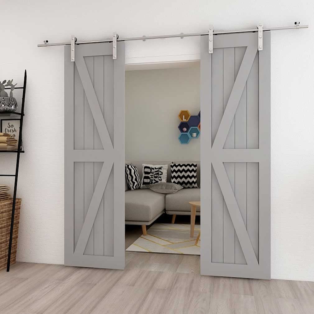 12FT Heavy Duty Stainless Steel Sliding Door Hardware Kit - Smooth Wooden Barn Door Track System for 36