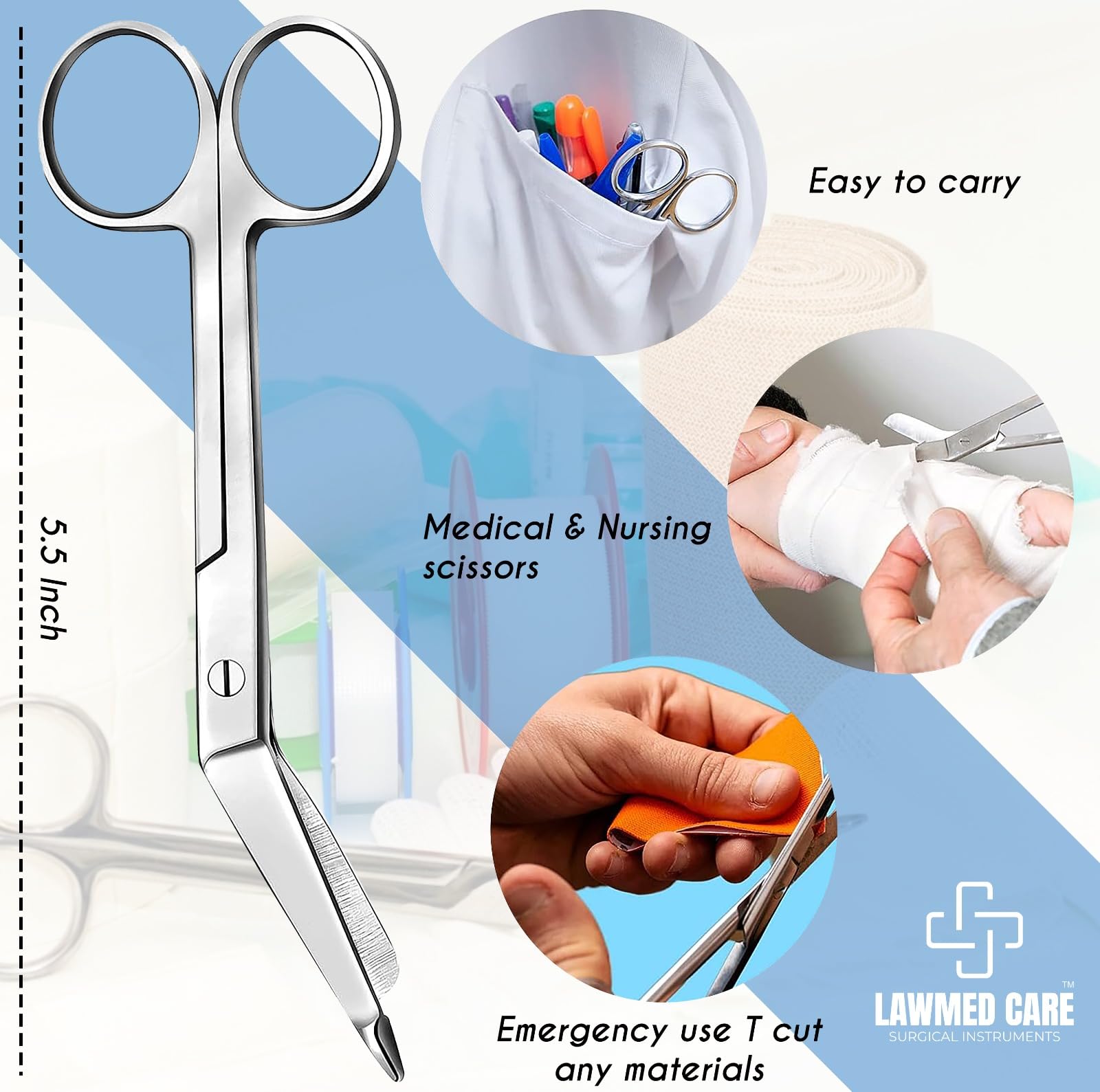 5.5 Inch Stainless Steel Medical Scissors - EMT Trauma Shears for Nurses, First Aid & Surgical Use | Durable Bandage Scissors for Emergency Kits, Nursing & Medical Procedures