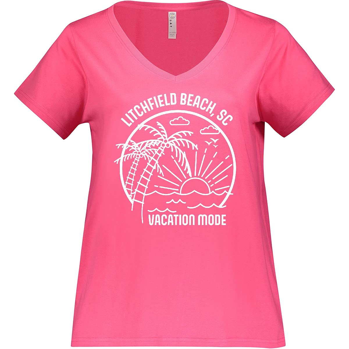 Inktastic Summer Vacation Mode Litchfield Beach South Women's Plus Size V-Neck T-Shirt - Comfortable Casual Tee for Beach Outings, Summer Travel & Relaxation
