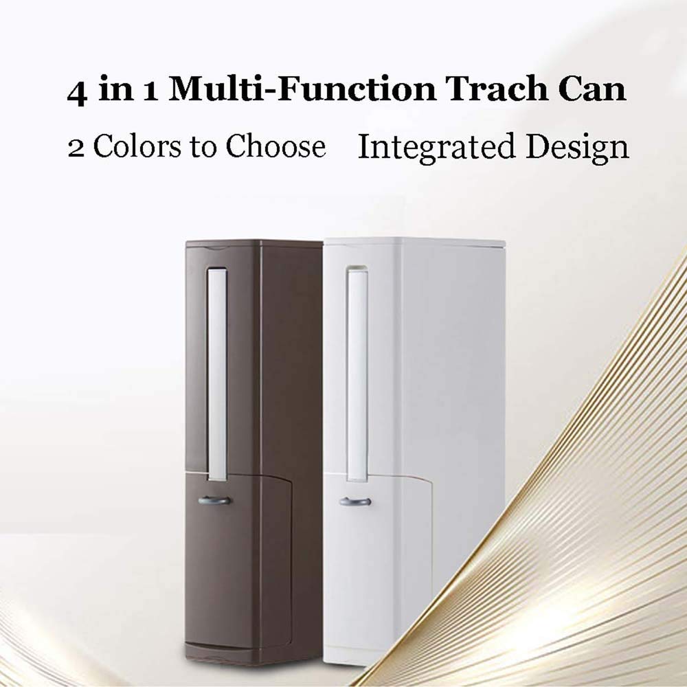 Multi-Functional Toilet Brush Set with Flip Handle, Liner Trash Can & Storage Box - Wide Opening for Easy Cleaning - Bathroom Essentials for Home & Commercial Use (Brown) - Perfect for Small Spaces, Apartments & Guest Bathrooms