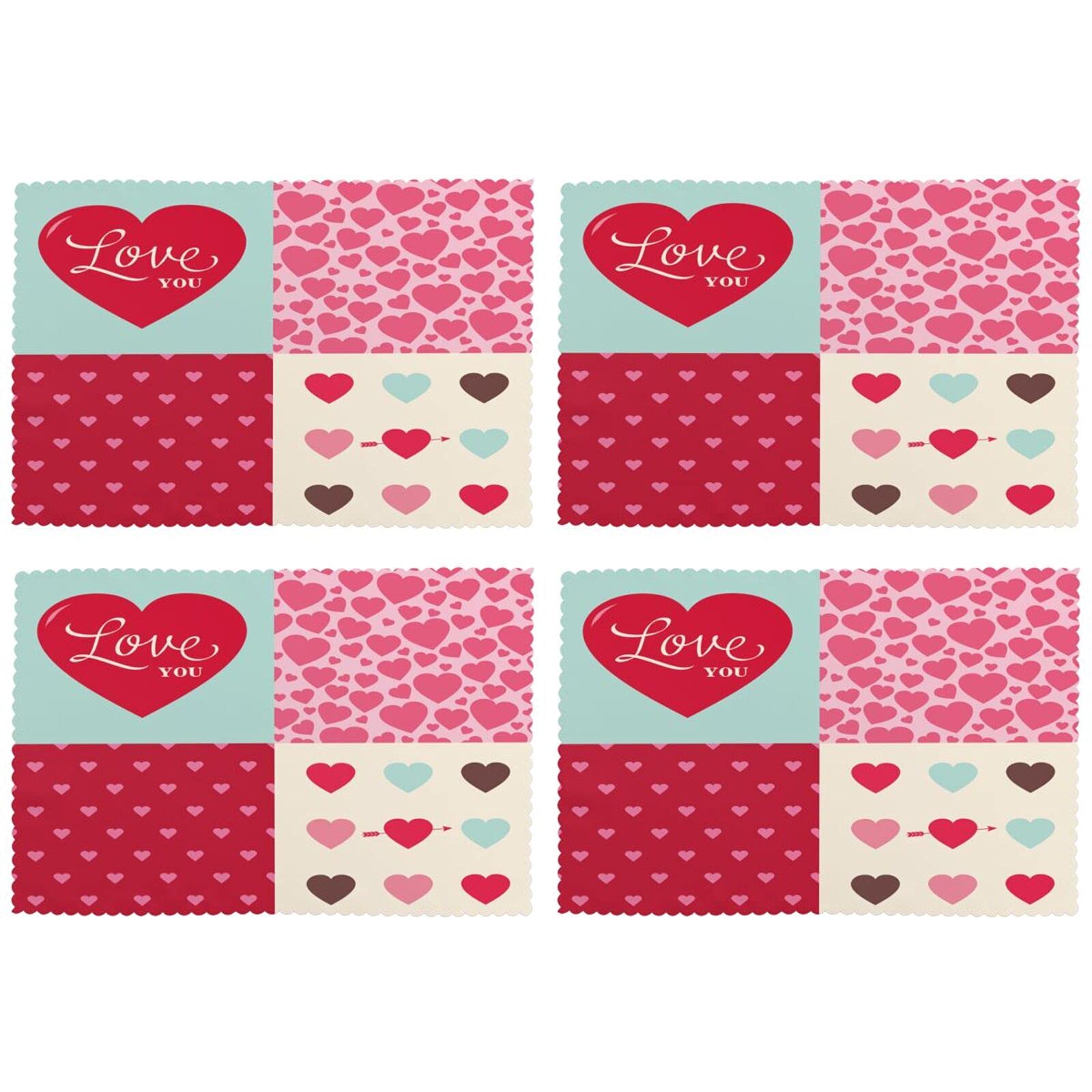 Valentine's Day Hearts Placemats Set of 4 - 12x18 Inch Washable & Heat-Resistant Table Mats for Kitchen & Dining - Romantic Home Decor in Pink - Perfect for Couples Dinners, Anniversary Celebrations & Valentine's Gifts