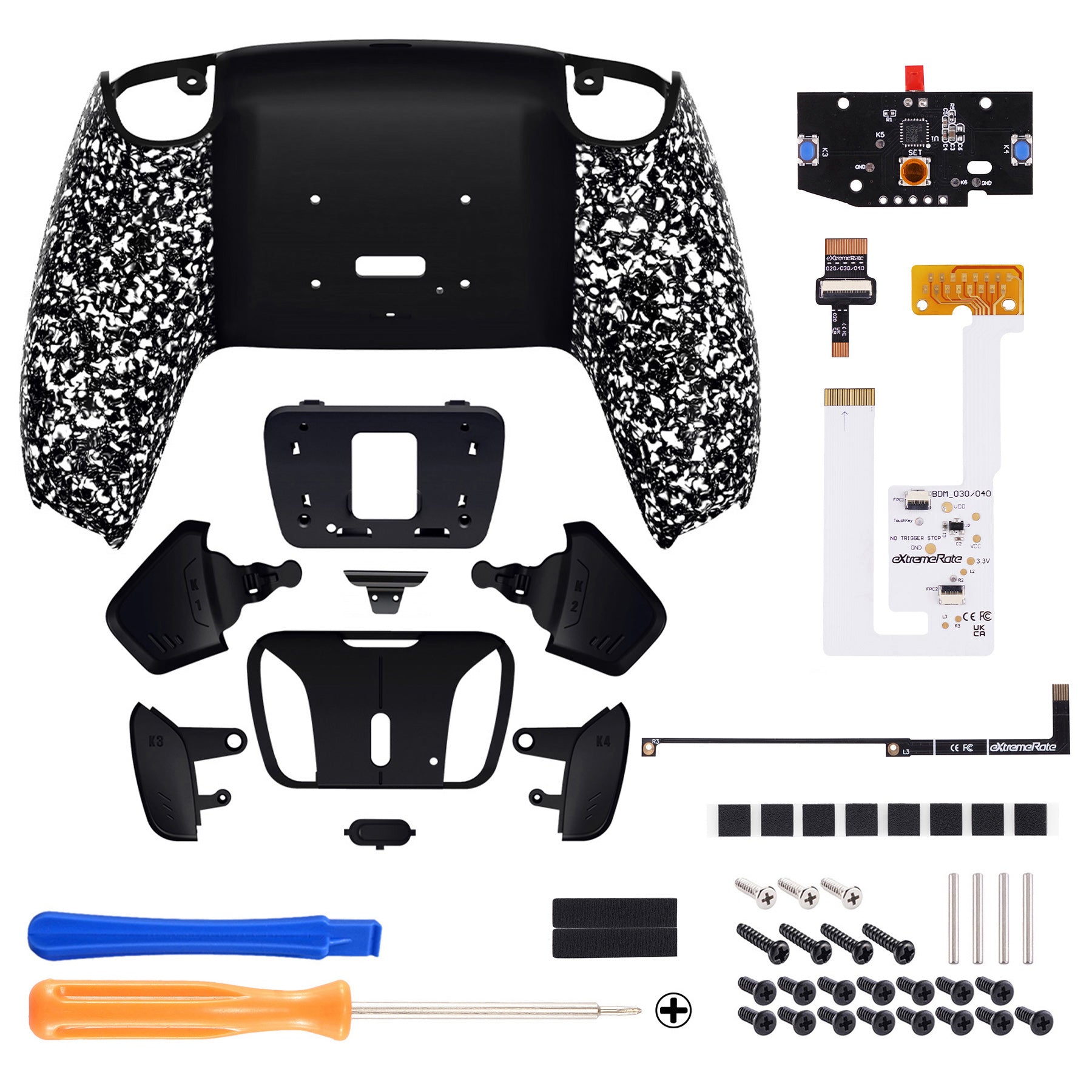 eXtremeRate Remappable RISE4 V3 Remap Kit for PS5 Controller BDM 030/040/050 - Textured White Back Buttons for Gaming, FPS, and Competitive Play
