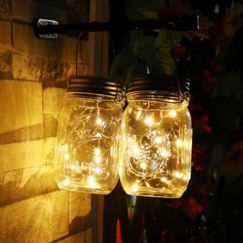 OSALADI 1M Solar Mason Jar Lights - 10 LED Waterproof Fairy Firefly Jar Lids String Lights (Jars Not Included) - Warm White Decorative Lighting for Patio, Yard, Garden, Wedding & Outdoor Parties