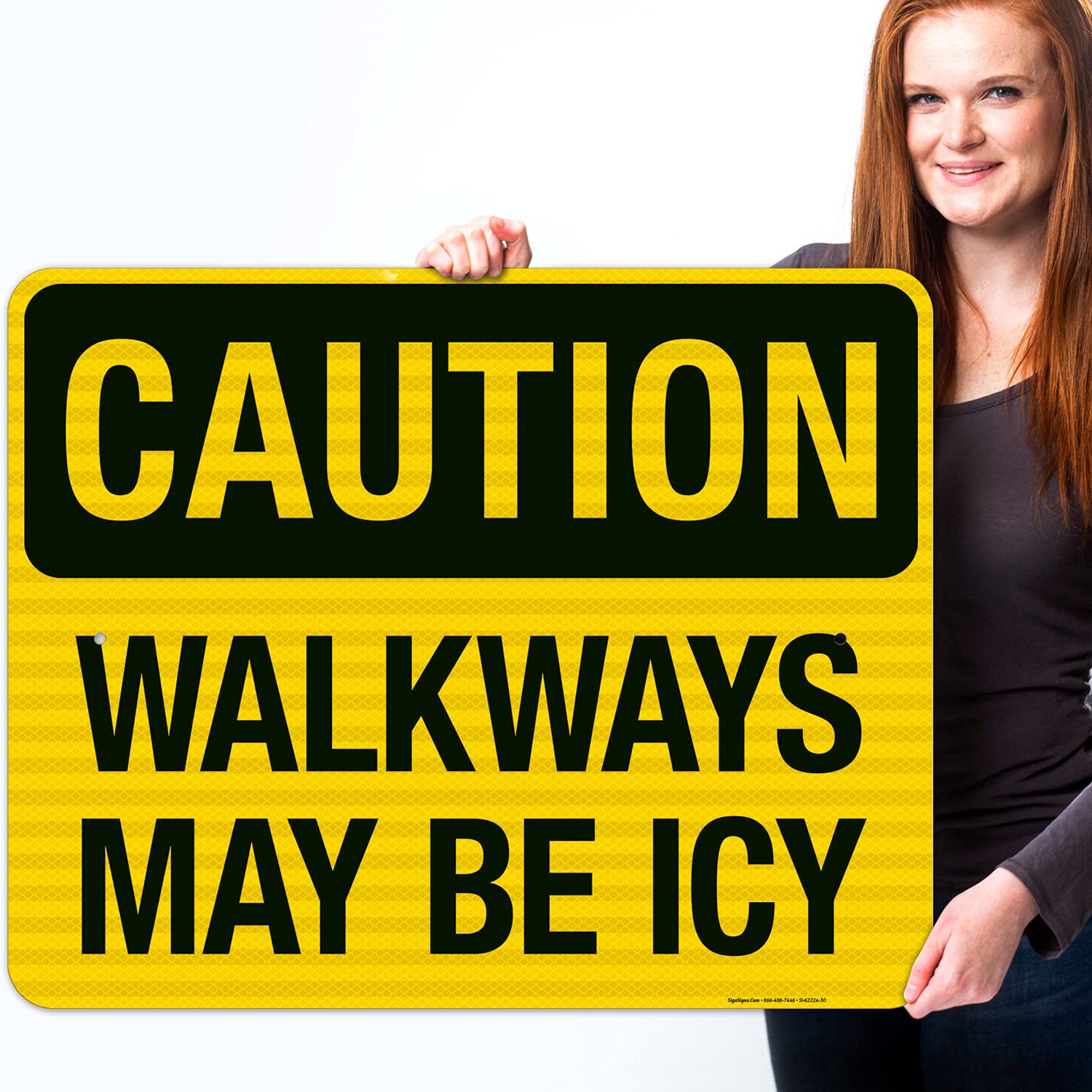 3M EGP Reflective Aluminum 'Walkways May Be Icy' Warning Sign - 24x30 Inches, .080 Thickness, Fade Resistant, Made in USA - Ideal for Parking Lots, Sidewalks & Winter Hazard Areas