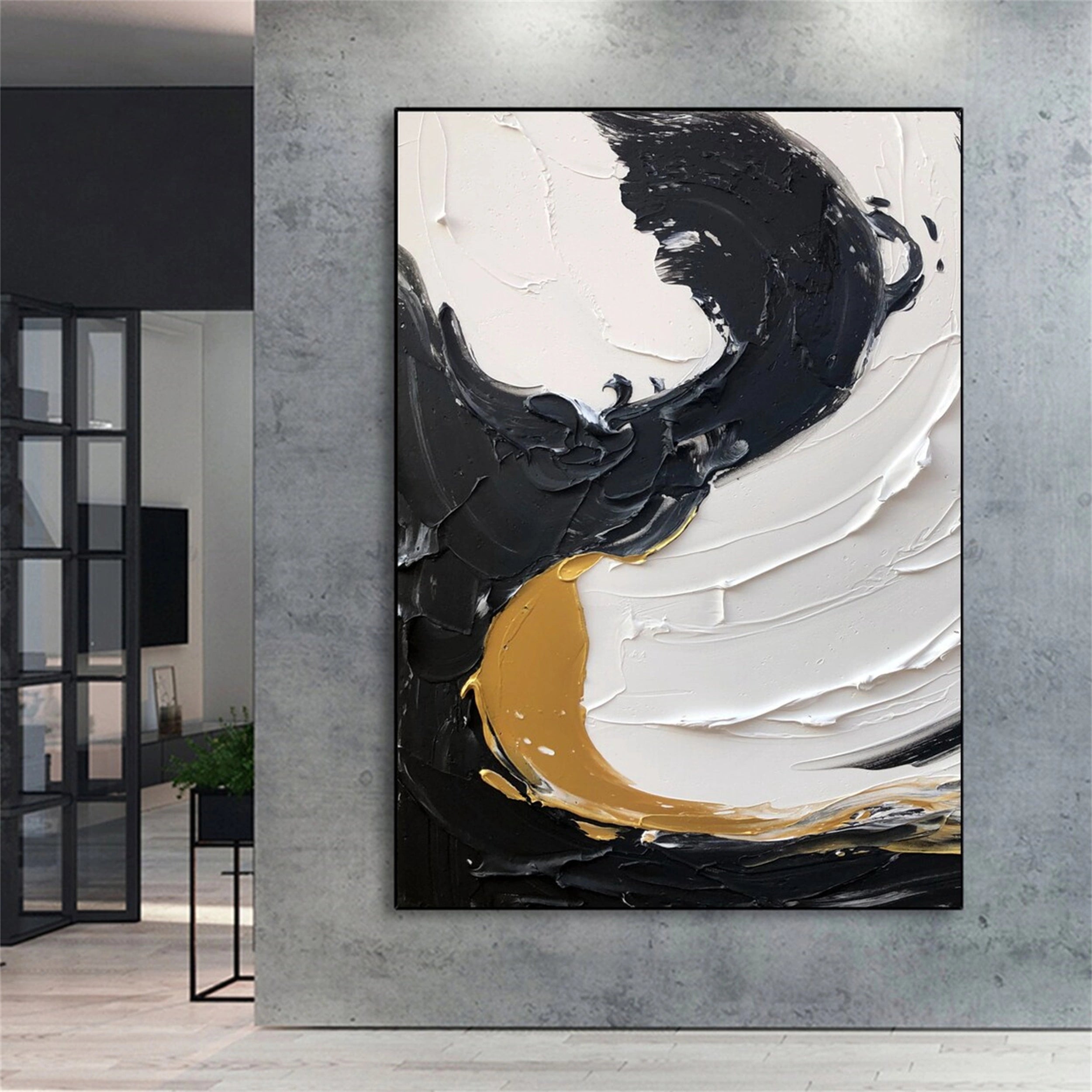 Black and White Textured Minimalist Wall Art Print #MZ069 - Modern Abstract Home Decor for Living Room, Bedroom & Office