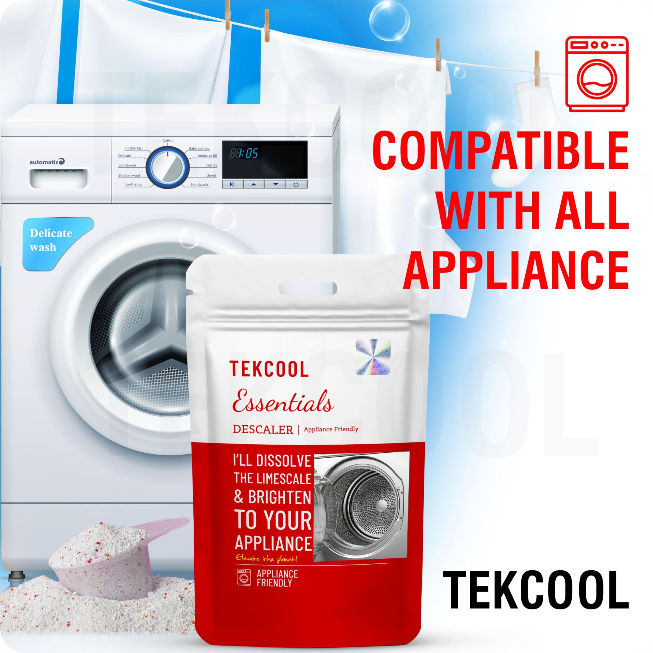 Washing Machine Cleaner & Descaler Powder - Front Load & Top Load Washer Detergent, Deep Cleaning & Descaling Formula (100g x 4 Pack) - Eliminate Odors, Remove Mold & Residue for Fresh Laundry