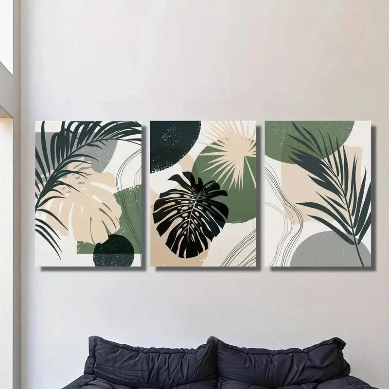 3-Piece Tropical Palm Leaves Geometric Line Metal Wall Art - Ready to Hang Modern Home Decor for Living Room, Bedroom & Office