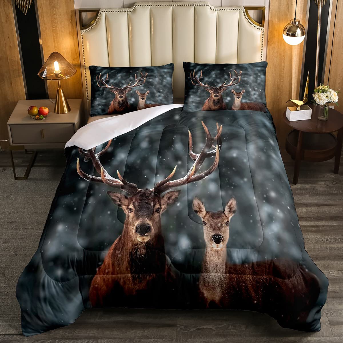 Erosebridal Queen Size Deer Comforter Set - Elk Down Duvet Insert for Kids, Girls & Boys Bedroom - Breathable Winter Snow Quilted Bedding - Perfect for Teens Room Decor & Cozy Winter Nights