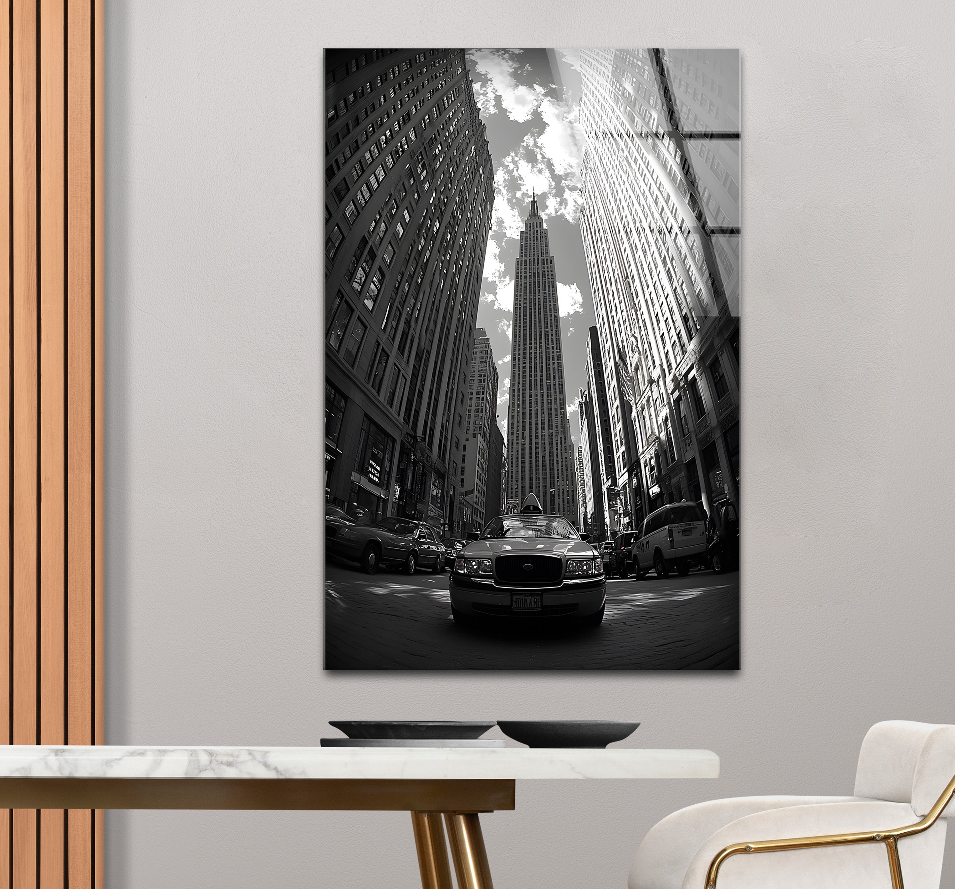 Black and White New York City Skyline Glass Wall Art - Modern Home & Office Decor for Urban Style Enthusiasts