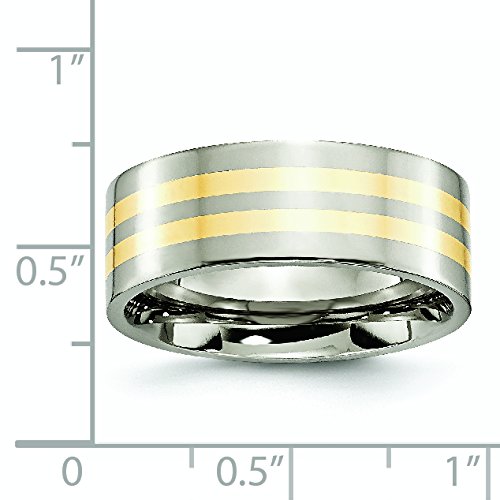 8mm Polished Titanium Men's Wedding Band with 14K Yellow Gold Inlay - Flat Edge Design for Men's Rings, Perfect for Weddings, Anniversaries & Special Occasions