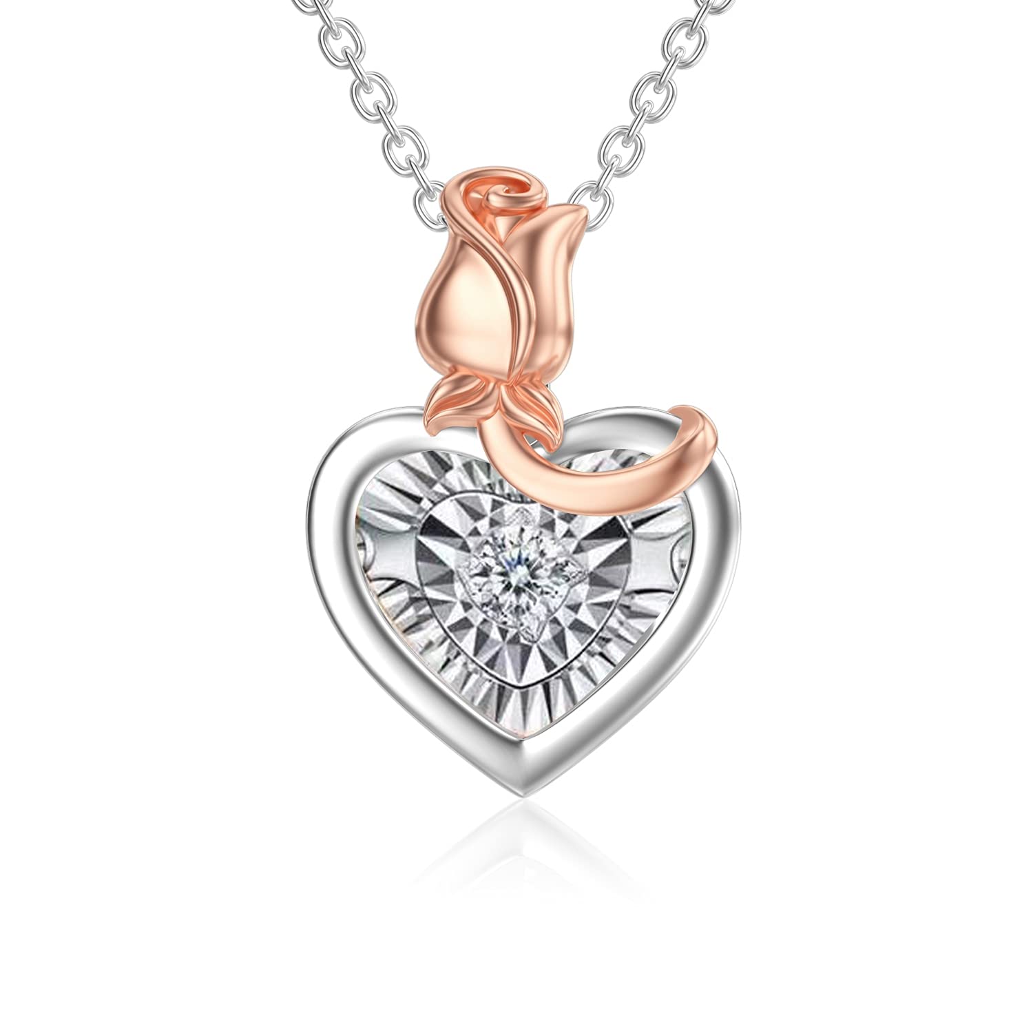925 Sterling Silver Rose Gold/White Gold Plated Moissanite Heart Pendant Necklace for Women - Romantic Gift for Wife, Girlfriend, Valentine's Day, Anniversary - 18+2 Inch Adjustable Chain - Perfect for Date Night, Wedding, Special Occasions