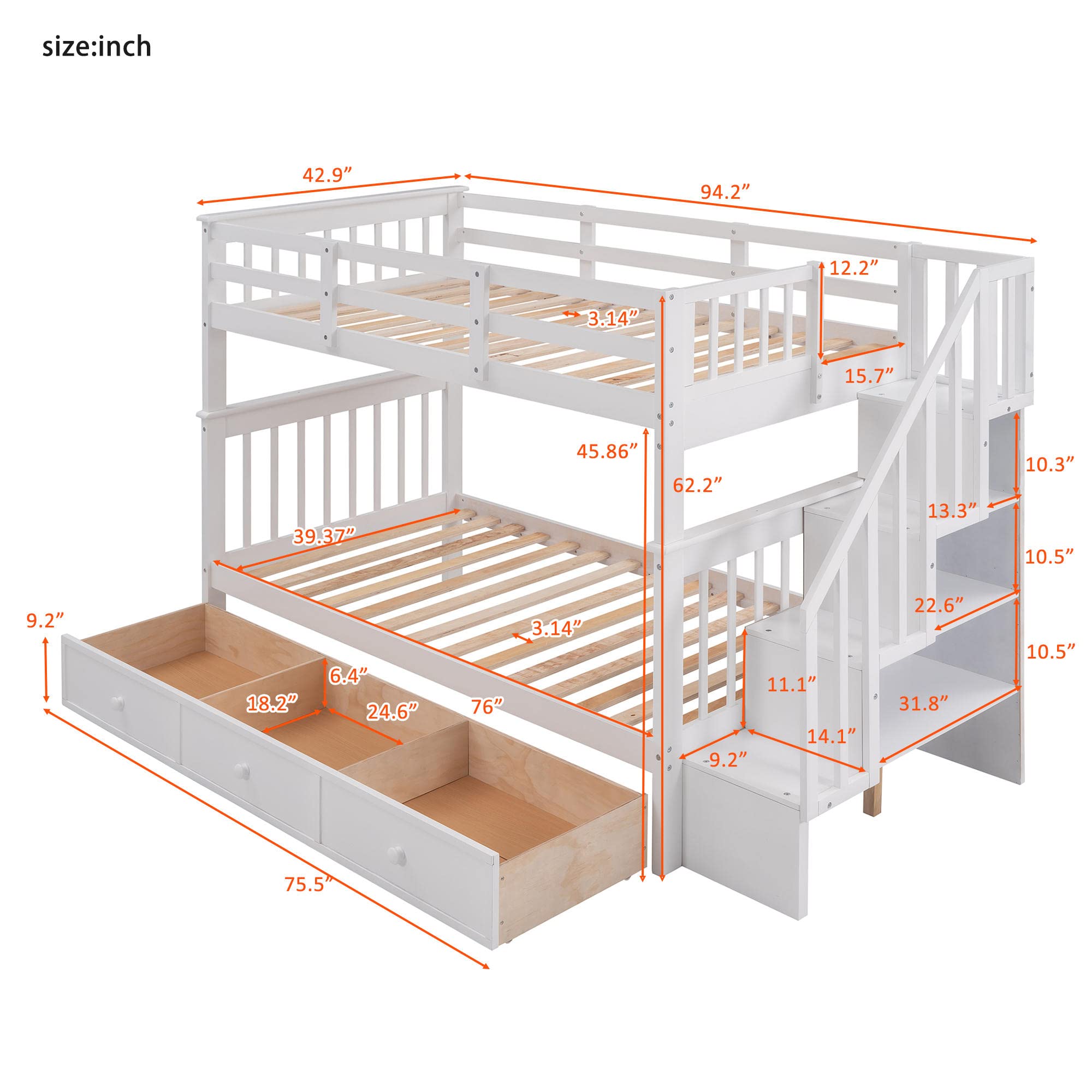 Solid Wood Twin-Over-Twin Bunk Bed with Storage Drawer & Guard Rail | Convertible Space-Saving Bed Frame for Kids, Teens & Adults | Perfect for Bedrooms, Dorm Rooms & Small Spaces | No Box Spring Needed - White