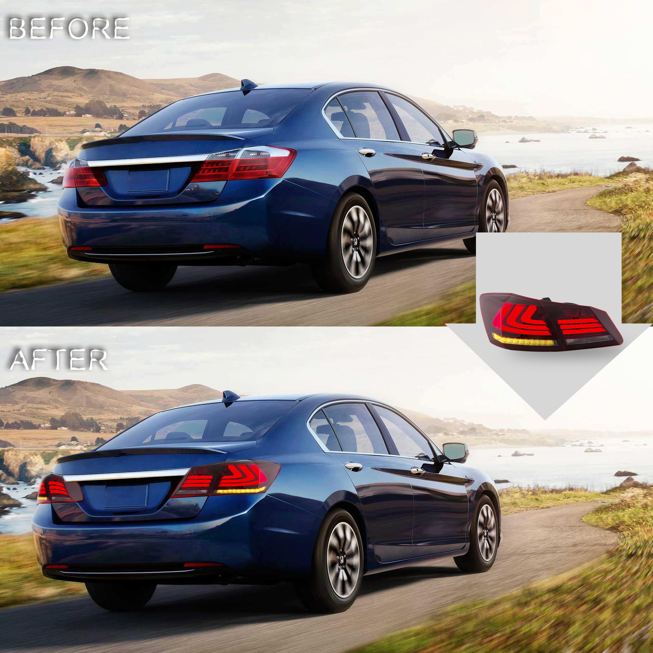 VLAND LED Tail Lights Assembly Compatible with 2013-2015 Honda Accord (Excludes LX, Sport Sedan & Touring Models) - Upgrade Your Car's Rear Lighting for Enhanced Safety & Style
