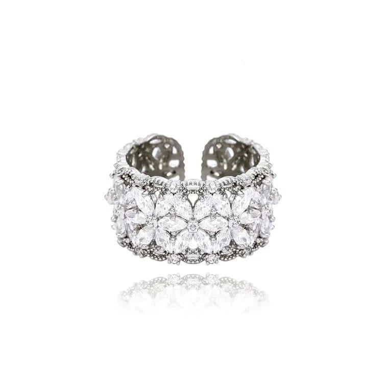 Sparkly Zircon Wide Band Silver Ring for Women | A8558 | Elegant Wedding, Engagement, Party Jewelry Gift