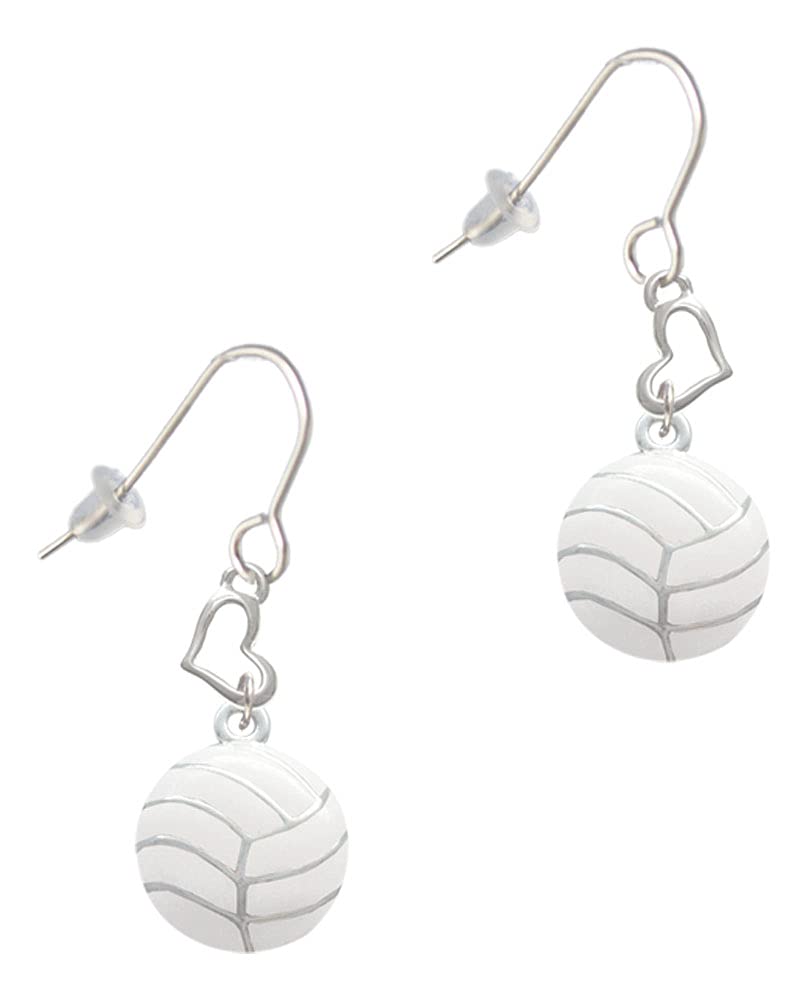 Silver Volleyball Heart French Earrings for Women - Sporty & Elegant