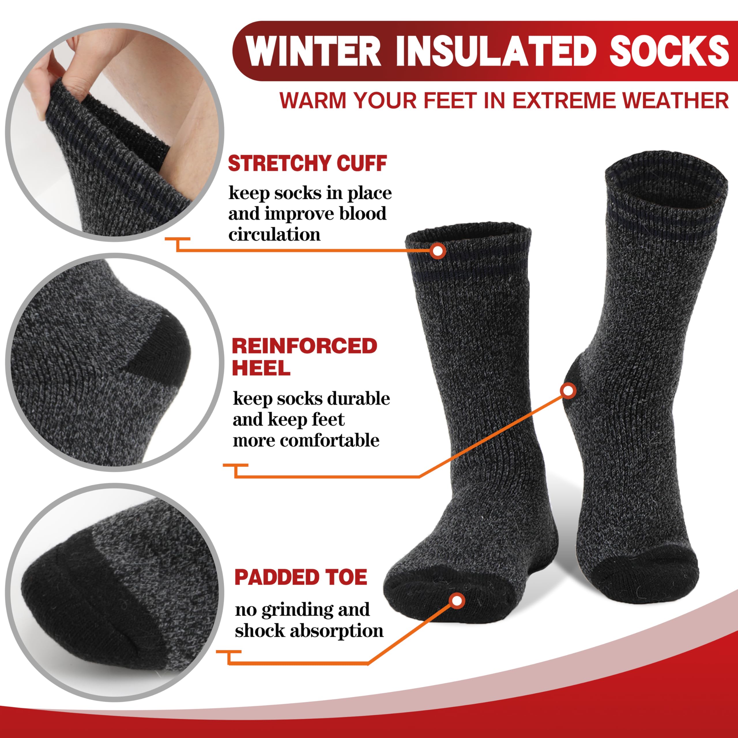 3 Pairs Thermal Winter Warm Socks for Men & Women - Thick Ski Insulated Crew Boot Socks for Cold Weather - Perfect for Skiing, Hiking & Outdoor Activities