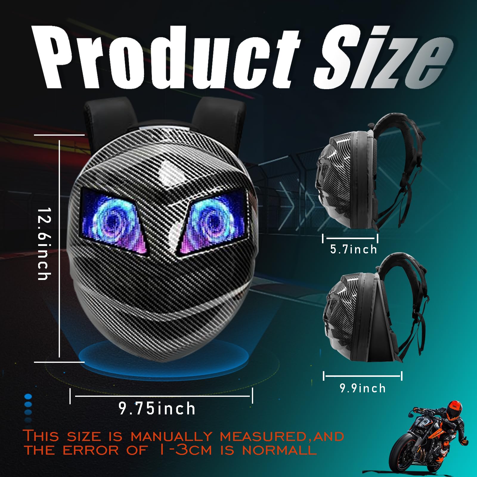 Waterproof LED Motorcycle Backpack for Men - Hard Shell Helmet Bag with Programmable Lights, DIY Riding Travel Laptop Shoulder Bag (Carbon Fiber Texture) - Perfect for Commuting, Night Riding & Adventure Travel