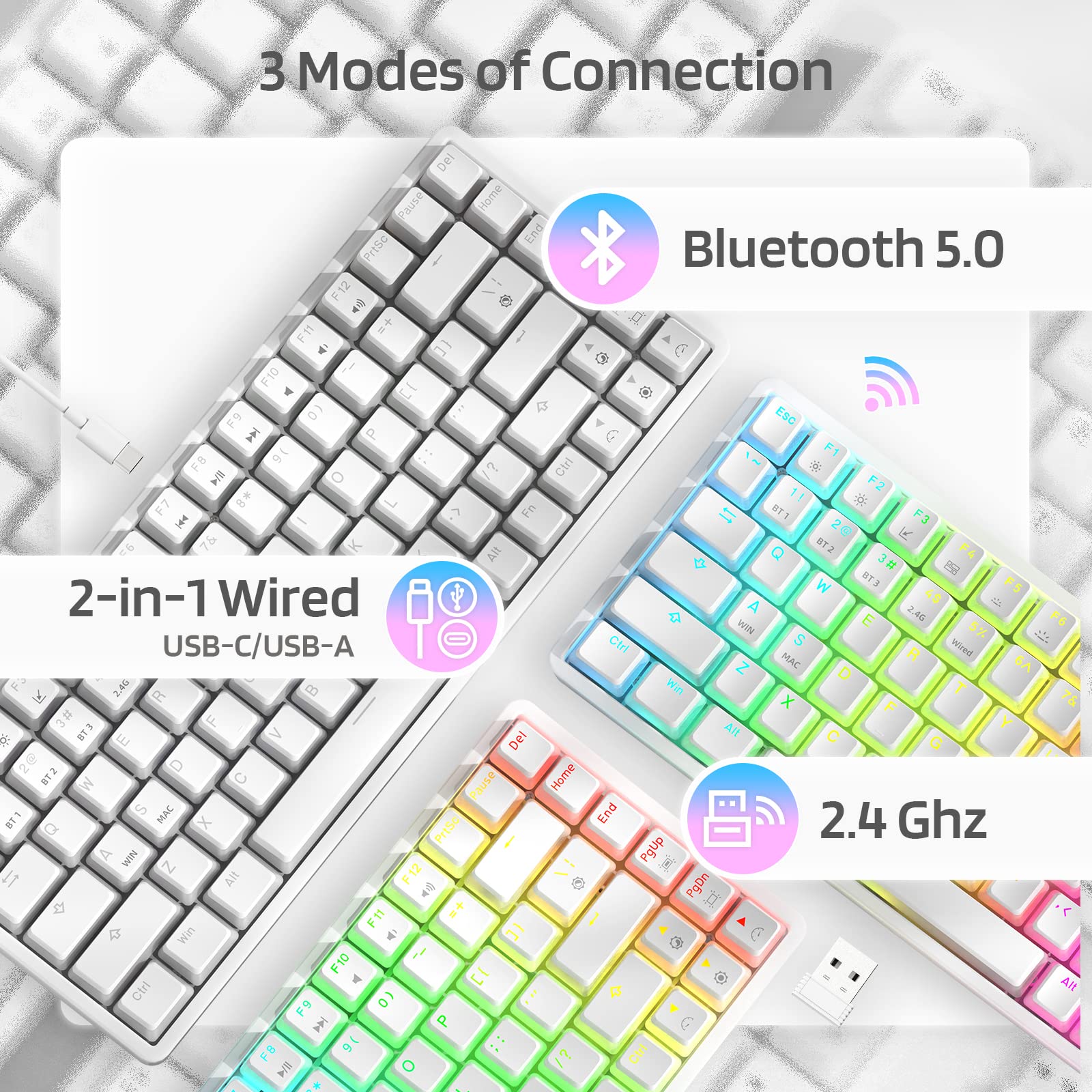 LTC Neon75 Wireless 75% Mechanical Keyboard - Bluetooth RGB Gaming for PC/Mac