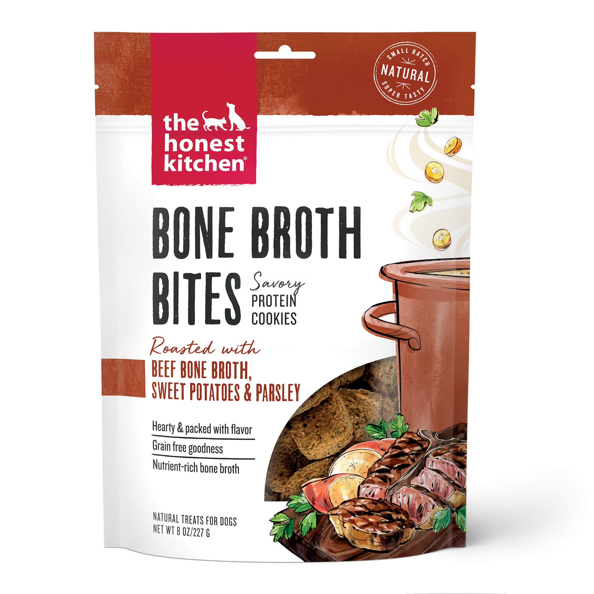 The Honest Kitchen Bone Broth Bites for Dogs - Roasted Beef Bone Broth & Sweet Potato Dog Treats, 8 oz Bag - Healthy Snacks for Training & Digestive Support