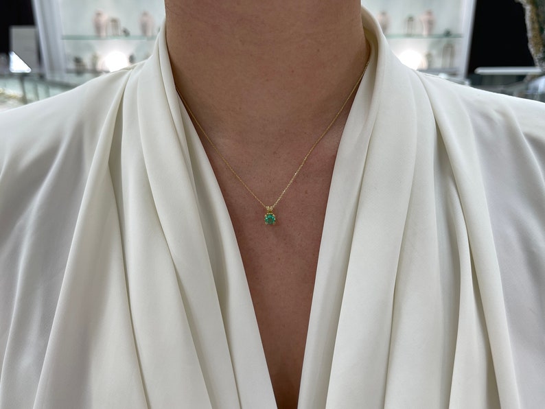 0.43ct Natural Petite Emerald Heart Accent Solitaire Pendant in 14K Gold - Elegant Jewelry Gift for Women, Perfect for Valentine's Day & Anniversary Celebrations