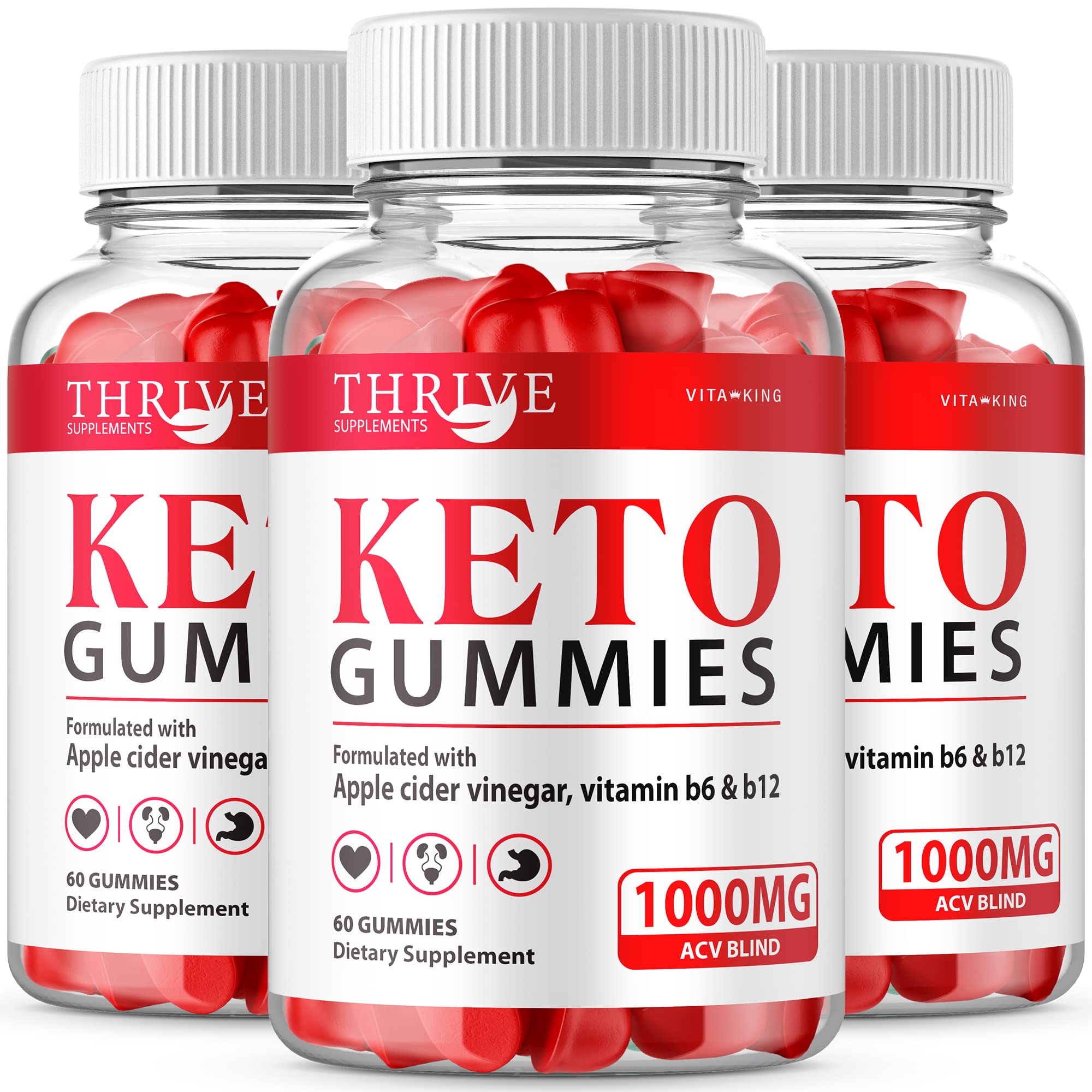 Thrive Ketos ACV Gummies (3 Pack, 180 Gummies) - Apple Cider Vinegar Keto Gummy Bears for Weight Management & Energy Boost - Perfect for Keto Diet, Low Carb Lifestyle & On-the-Go Snacking