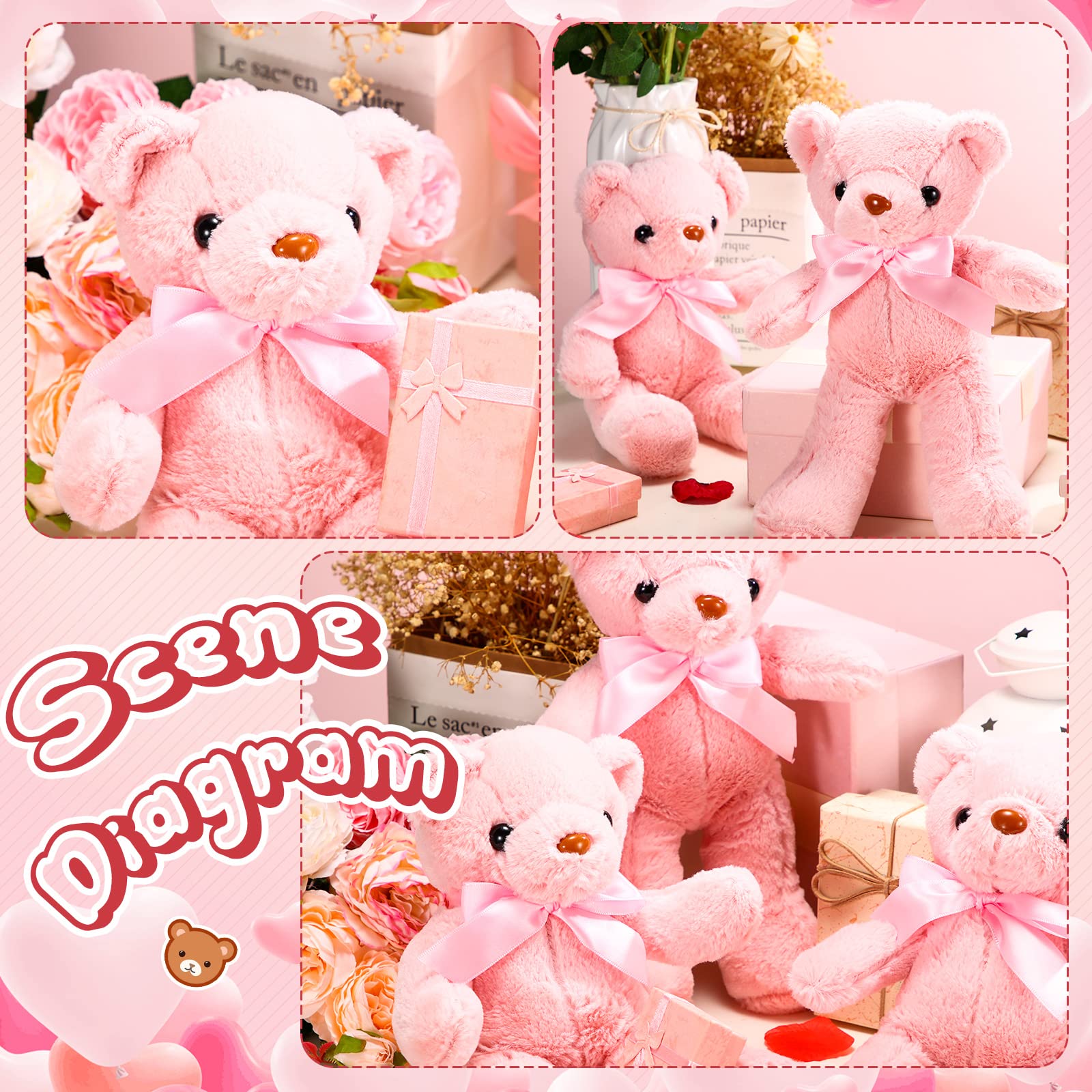 Aoriher 6 Pack Soft Pink Teddy Bear Plush Stuffed Animals - Cute Sleeping & Playing Toys for Kids, Baby Shower Decorations, Graduation Gifts & Birthday Party Favors - Perfect for Nursery Decor, Gift Baskets and Themed Events