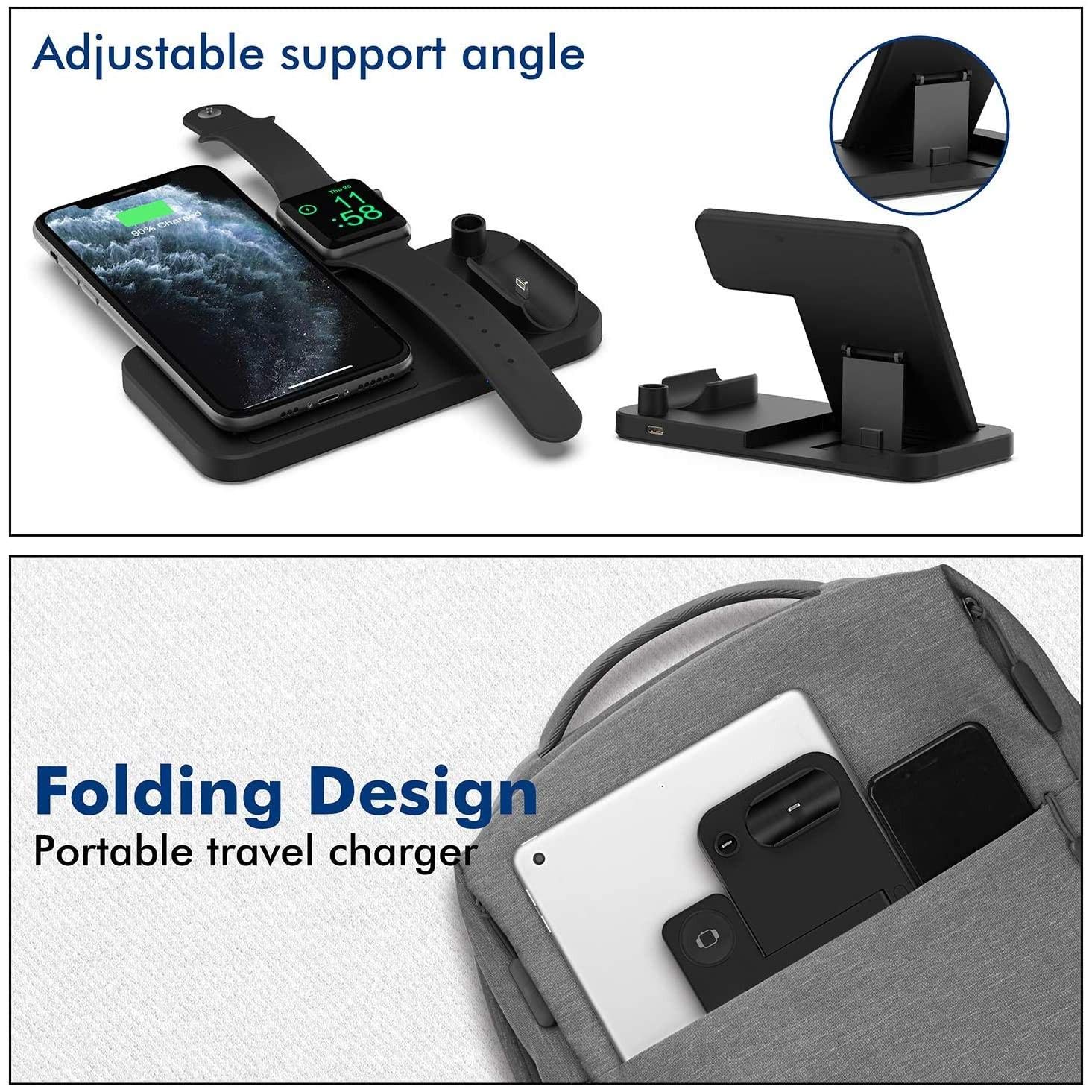 BoxWave 4-in-1 Wireless Charging Stand for iPhone 12 Mini - Qi Certified Multi-Device Desktop Charger with Fast Charging | Perfect for Home, Office, and Travel Use
