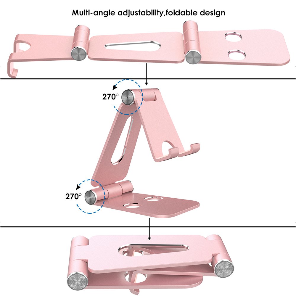 Simpeak Adjustable Aluminum Alloy Phone & Tablet Stand - Foldable Desktop Holder for iPhone, iPad, Kindle, eBook Readers (Rose Gold, 163g) | Perfect for Work, Study, Video Calls & Hands-Free Viewing