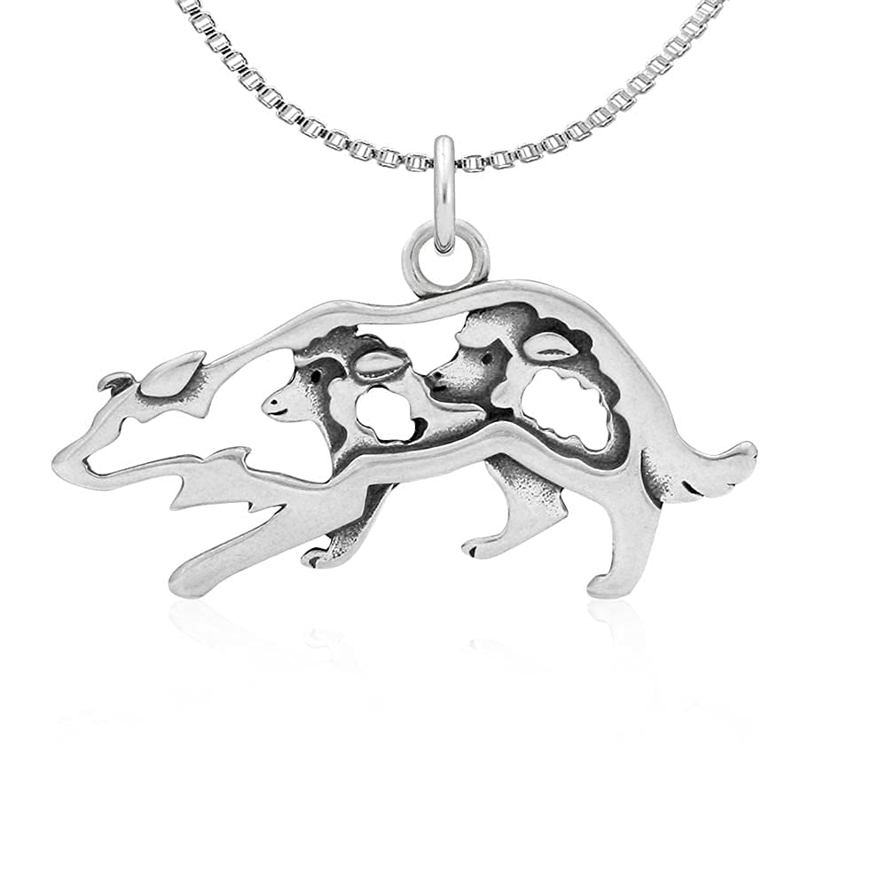 Sterling Silver Border Collie Dog Pendant Necklace with Sheep Charm - Perfect Gift for Dog Lovers & Animal Jewelry Enthusiasts | Great for Everyday Wear, Special Occasions & Pet Memorials