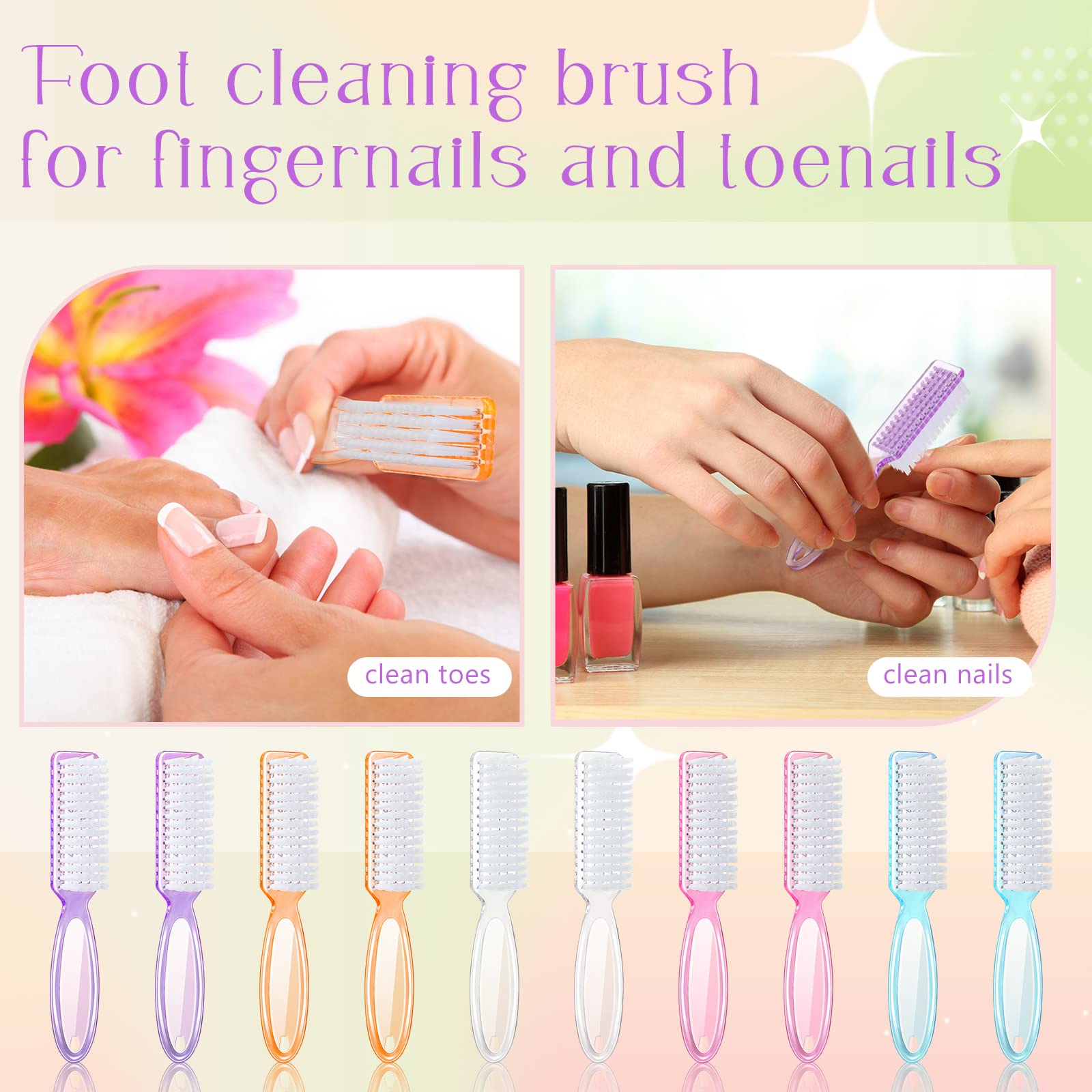 100 Pcs Bulk Nail Cleaning Brushes - Professional Manicure & Pedicure Scrubber Brushes for Fingernails and Toes - Durable Handle, 5 Colors - Perfect for Salons, Home Nail Care, and DIY Beauty Kits