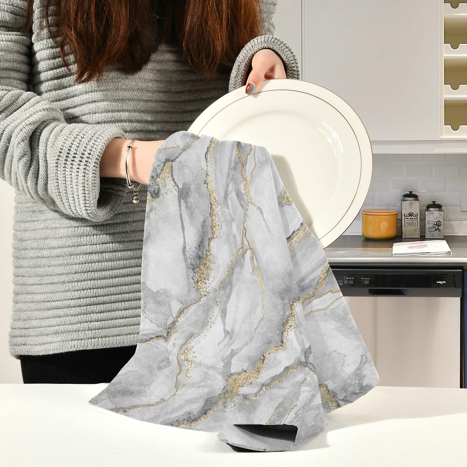 Premium White Gold Marble Bath Towels Set - 18