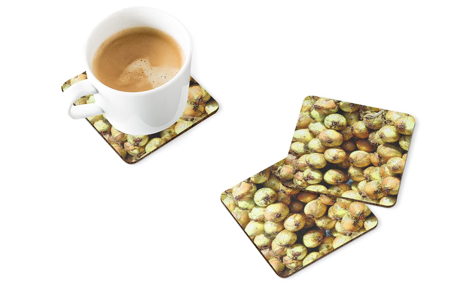 Gary Kwiatek Onions Foam Coaster Set of 4 - Absorbent Drink Coasters for Kitchen, Bar, and Dining Table Decor
